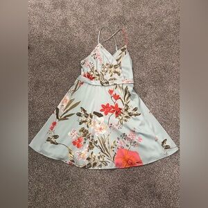 Lulu's Floral Mini Dress in Light Blue and Red